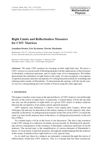 Communications In Mathematical Physics - Volume 292