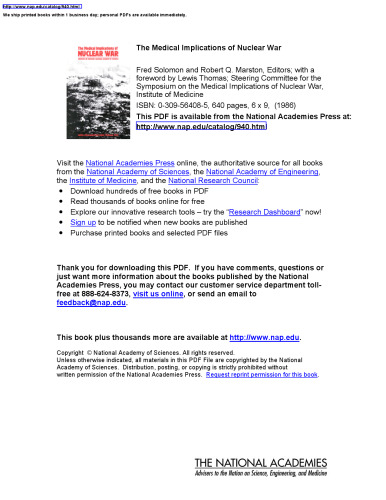 The Medical Implications of Nuclear War (Institute for Medicine, National Academy of Sciences)