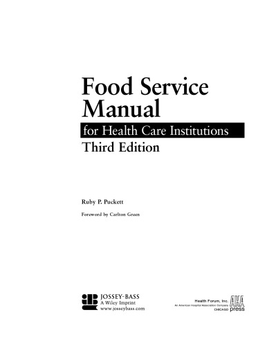 Food Service Manual for Health Care Institutions (J-B AHA Press)