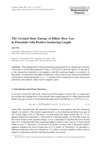 Communications In Mathematical Physics - Volume 295