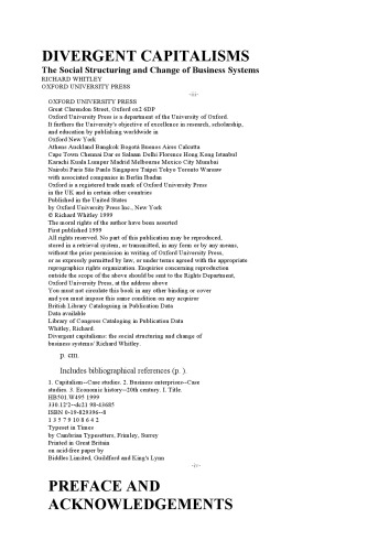 Divergent Capitalisms: The Social Structuring and Change of Business Systems