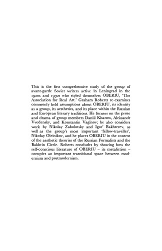 The Last Soviet Avant-Garde: OBERIU - Fact, Fiction, Metafiction
