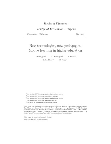 New Technologies, New Pedagogies: Mobile Learning in Higher Education