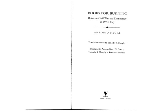 Books for Burning: Between Civil War and Democracy in 1970s Italy
