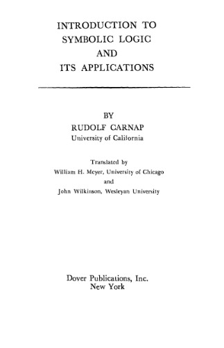 Introduction to Symbolic Logic and Its Applications