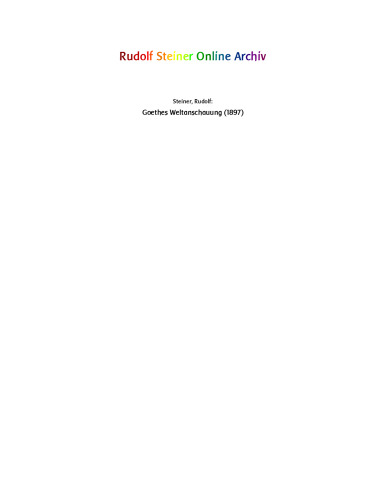 Goethes Weltanschauung  German