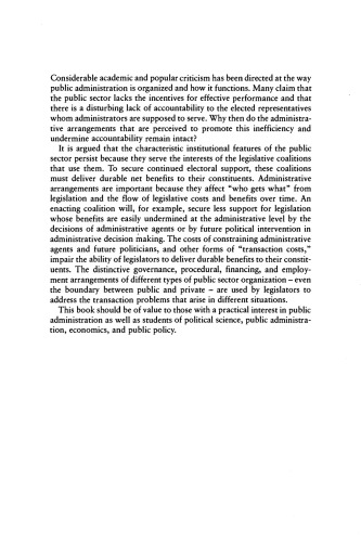 The Political Economy of Public Administration: Institutional Choice in the Public Sector (Political Economy of Institutions and Decisions)