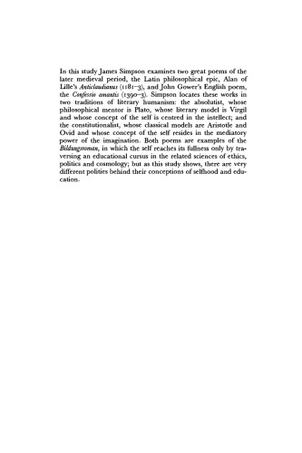 Sciences and the Self in Medieval Poetry: Alan of Lille’s Anticlaudianus and John Gower’s Confessio Amantis