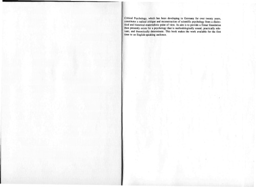 Critical Psychology: Contributions to an Historical Science of the Subject