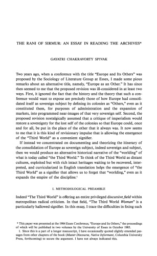 The Rani of Sirmur An Essay in Reading the Archives