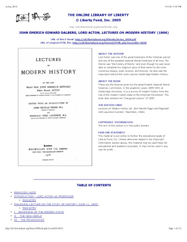 Lectures on Modern History