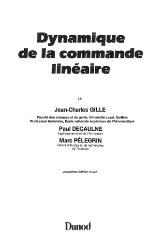 Dynamique de la commande lineaire, 8e edition