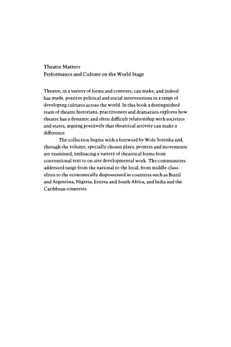Theatre Matters: Performance and Culture on the World Stage