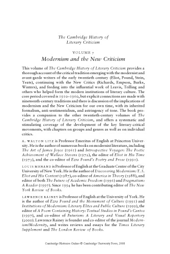 The Cambridge History of Literary Criticism, Vol. 7: Modernism and the New Criticism