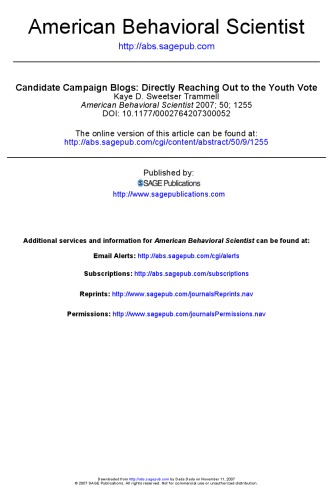 Candidate Campaign Blogs Directly Reaching Out to the Youth Vote