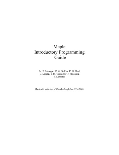 Maple 12 Introductory Programming Guide