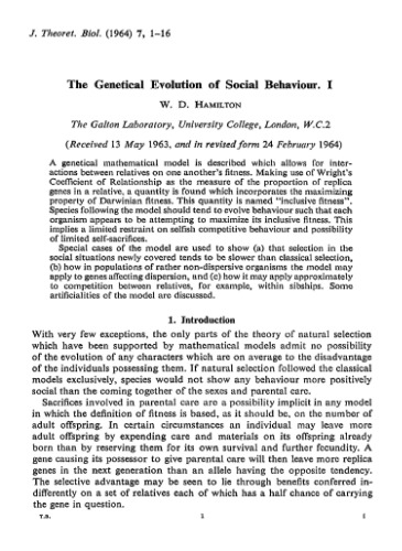 The Genetical Evolution of Social Behaviour I & II