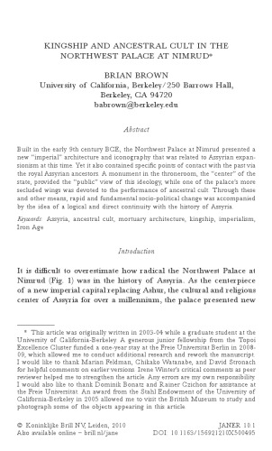 Kingship and Ancestral Cult in the Northwest Palace at Nimrud