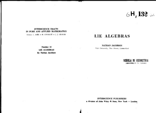 Lie Algebras (Interscience Tracts in Pure and Applied Mathematics Number 10)