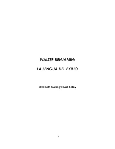 Walter Benjamin: La Lengua del Exilio
