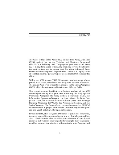 The Future of Warfare:  Issues from the 1999 Army After Next Study Cycle