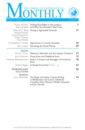 American Mathematical Monthly, volume 117, number 1, january 2010