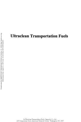 Ultraclean Transportation Fuels (Acs Symposium Series)