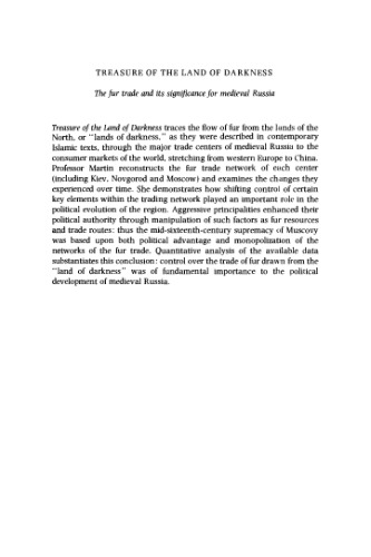 Treasure of the Land of Darkness: The Fur Trade and its Significance for Medieval Russia
