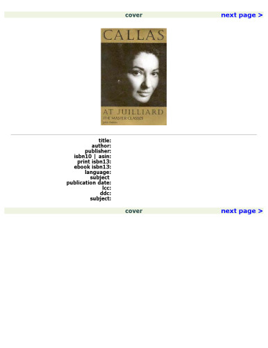 Callas at Juilliard: The Master Classes (Amadeus)