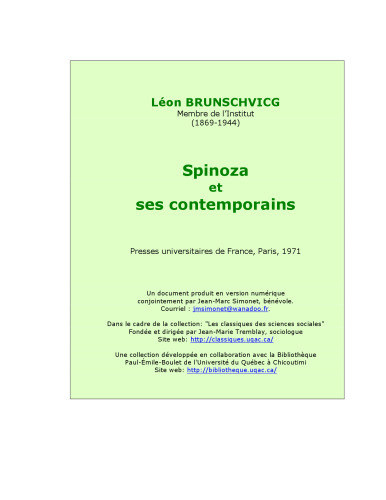 Spinoza et ses contemporains, 4e edition