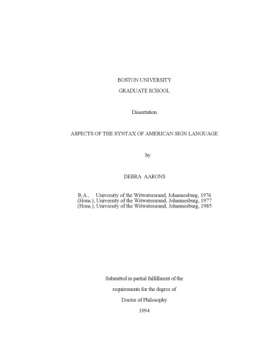 Aspects of the Syntax of American Sign Language