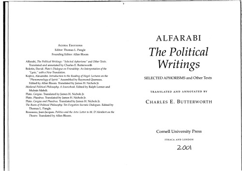 Alfarabi, The Political Writings: Selected Aphorisms and Other Texts (Agora Editions)
