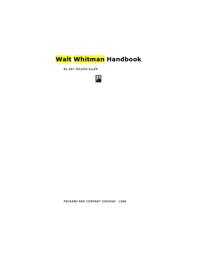 Walt Whitman Handbook (LITERATURE, LITERARY HISTORY, REFERENCE)