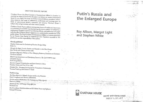 Putin's Russia and the Enlarged Europe (Chatham House Papers)