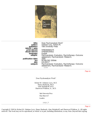 Does Psychoanalysis Work?