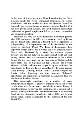 Italy the Least of the Great Powers: Italian Foreign Policy Before the First World War