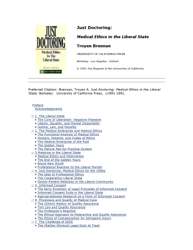 Just Doctoring: Medical Ethics in the Liberal State