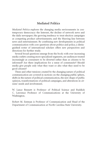 Mediated Politics: Communication in the Future of Democracy (Communication, Society and Politics)