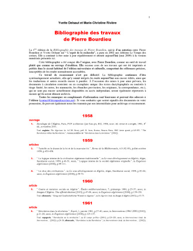 Bibliographie des travaux de Pierre Bourdieu