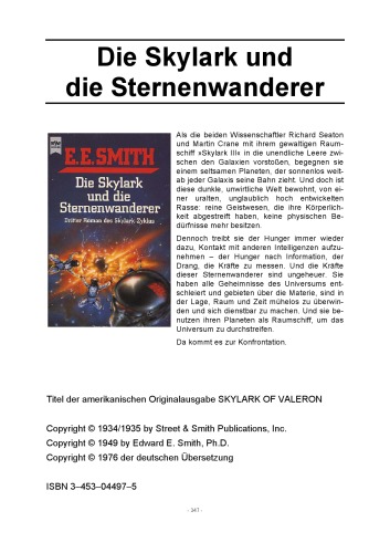 Die Skylark und die Sternenwanderer. Dritter Roman des Skylark- Zyklus.