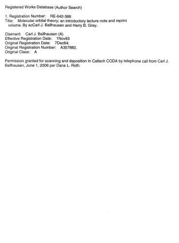 MOLECULAR ORBITAL THEORY: An Introductory Lecture Note and Reprint Volume