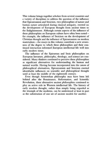 Atoms, Pneuma, and Tranquillity: Epicurean and Stoic Themes in European Thought