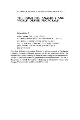 The Domestic Analogy and World Order Proposals