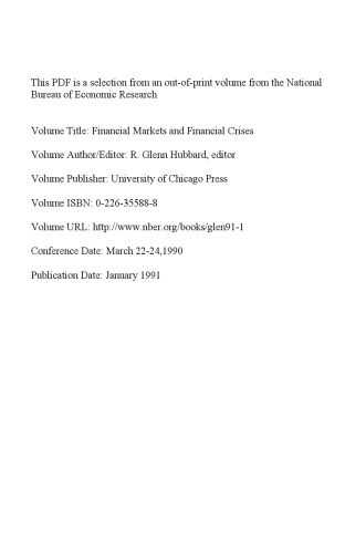 Financial Markets and Financial Crises (National Bureau of Economic Research Project Report)