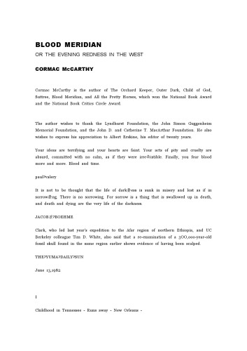 Blood Meridian: Or the Evening Redness in the West (Modern Library)