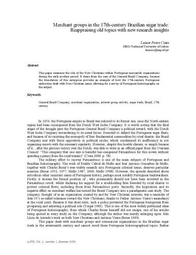 Merchant groups in the 17th-century Brazilian sugar trade: Reappraising old topics with new research insights