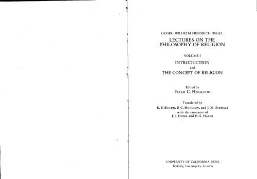 Lectures on the Philosophy of Religion, Vol. I: Introduction and The Concept of Religion (v. 1)