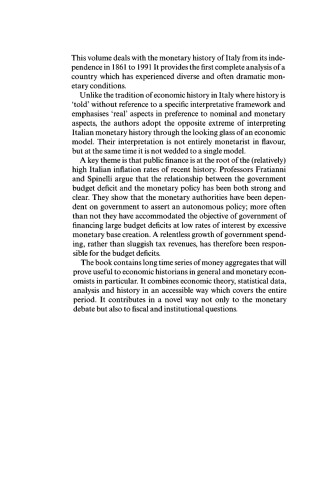 A Monetary History of Italy (Studies in Macroeconomic History)