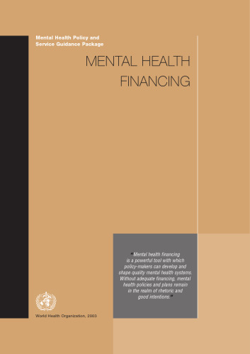 Mental Health Financing (Mental Health Policy and Service Guidance Package)