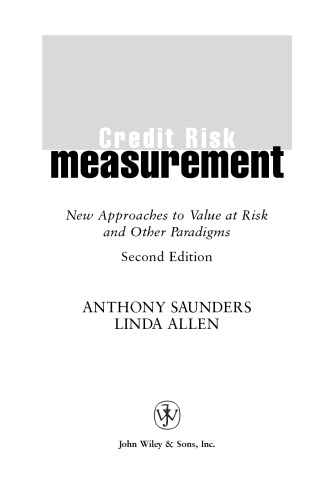 Credit Risk Measurement: New Approaches to Value at Risk and Other Paradigms, 1st Edition